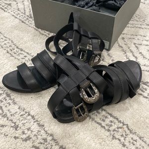 All Saints Black Sandals with Silver Buckles